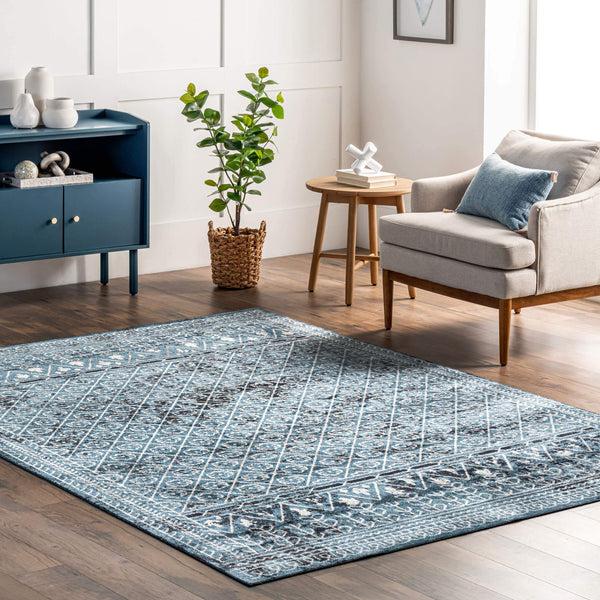 Nuloom Prestyn Machine Washable Faded Tribal Trellis Area Rug Blue