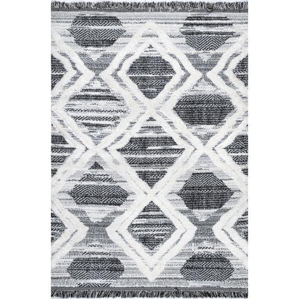 nuloom Prissy Abstract Trellis Textured Shaggy Tassel Area Rug Gray