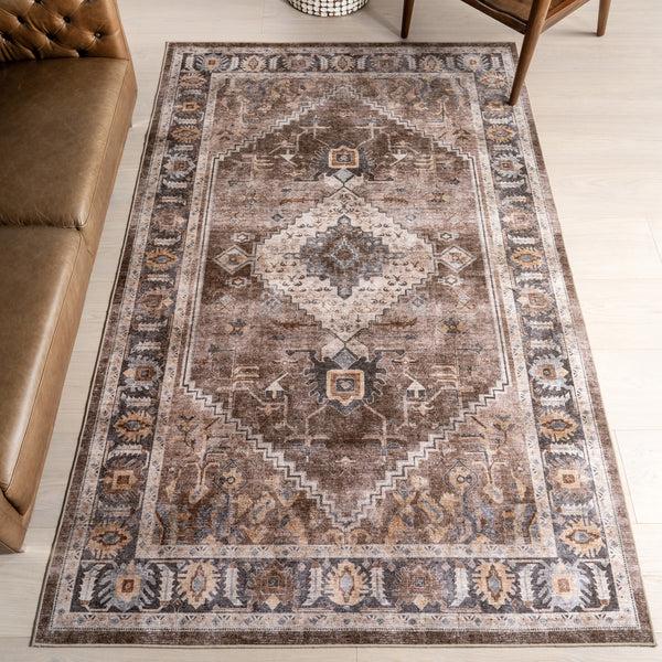 Nuloom Prudence Medallion Spill Proof Machine Washable Area Rug Brown