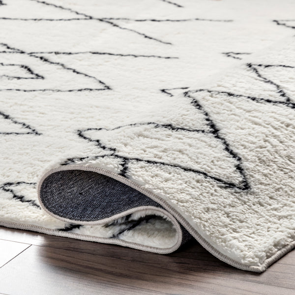 Nuloom Rae Abstract Stripes Machine Washable Shag Area Rug Black
