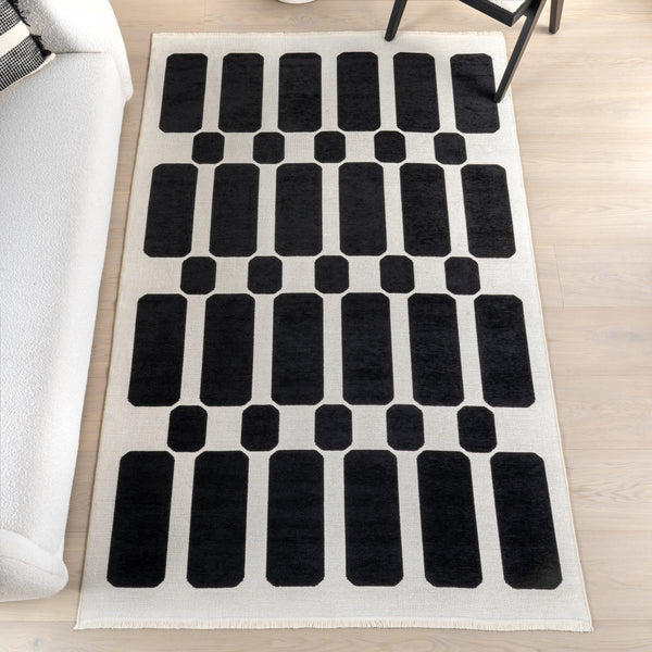 Nuloom Rashana SuperioWash Geometric Reversible Machine Washable Area Rug Black/Cream