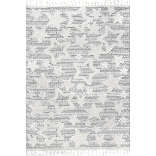 nuloom Raven Modern Stars High Low Shaggy Tassel Area Rug Light Gray