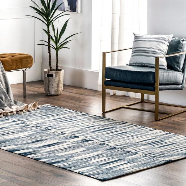 Nuloom Reba Handmade Abstract Striped Wool-Blend Flatweave Area Rug Blue