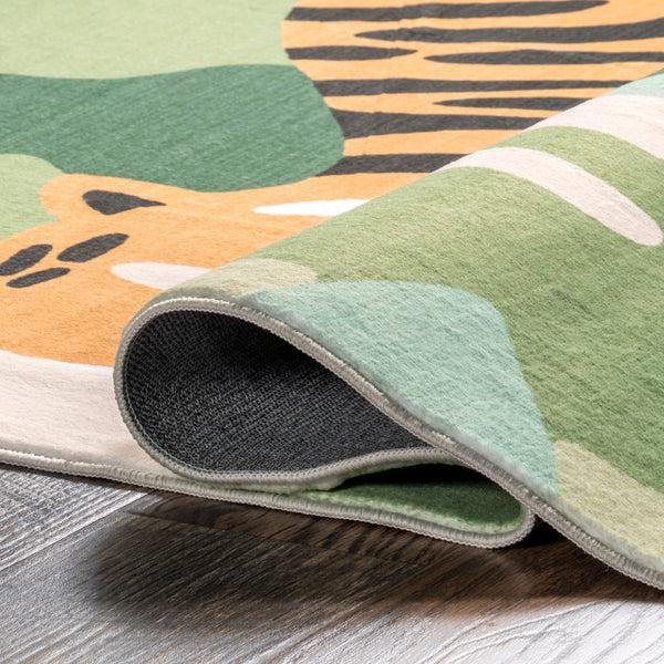 Nuloom Reenie Jungle Tiger Machine Washable Area Rug Green