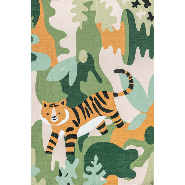 nuloom Reenie Jungle Tiger Machine Washable Area Rug Green