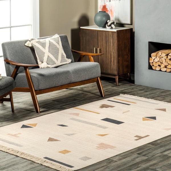 Nuloom Reine Geometric Symbols Tasseled Area Rug Ivory