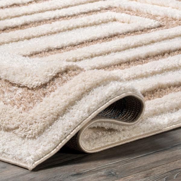 Nuloom Riana Geometric High/Low Shag Area Rug Beige