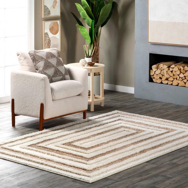 Nuloom Riana Geometric High/Low Shag Area Rug Beige