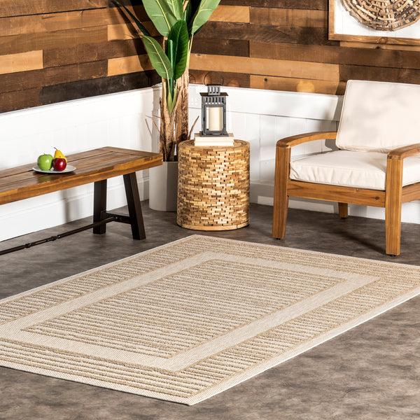 Nuloom Rickie Solid Striped Indoor/Outdoor Area Rug Beige