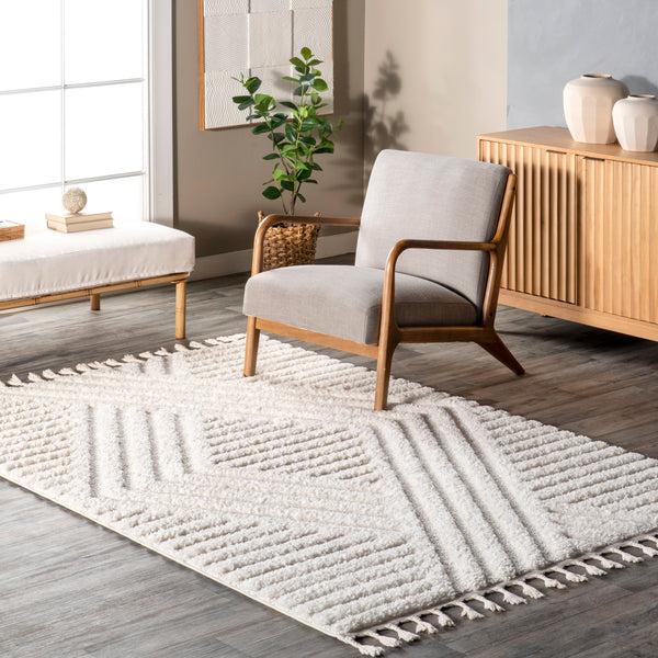 Nuloom Risette Geometric Shag Tassel Area Rug Ivory