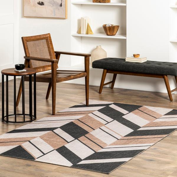 Nuloom Rita Chevron Machine Washable Area Rug Beige