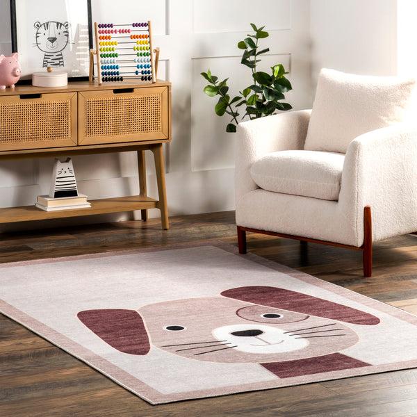 Nuloom Rizzo Puppy Kids Machine Washable Area Rug Light Gray