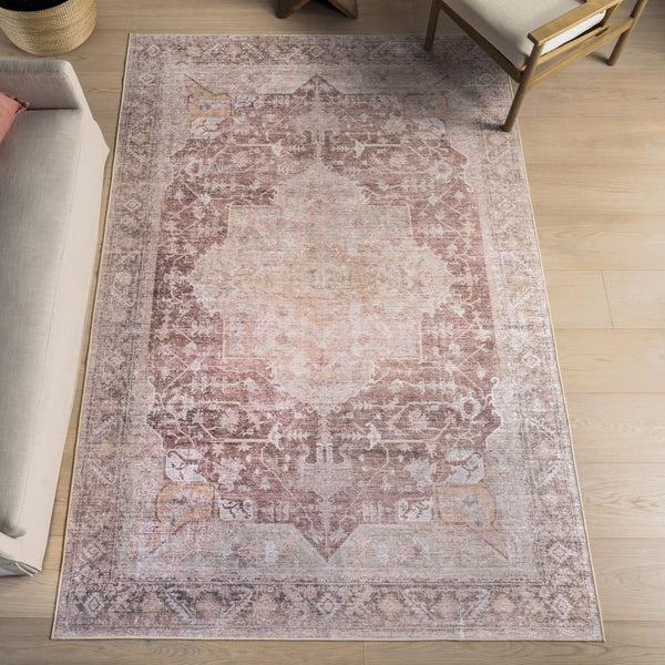 Nuloom Rora SplashGuard Medallion Machine Washable Area Rug Pale Pink