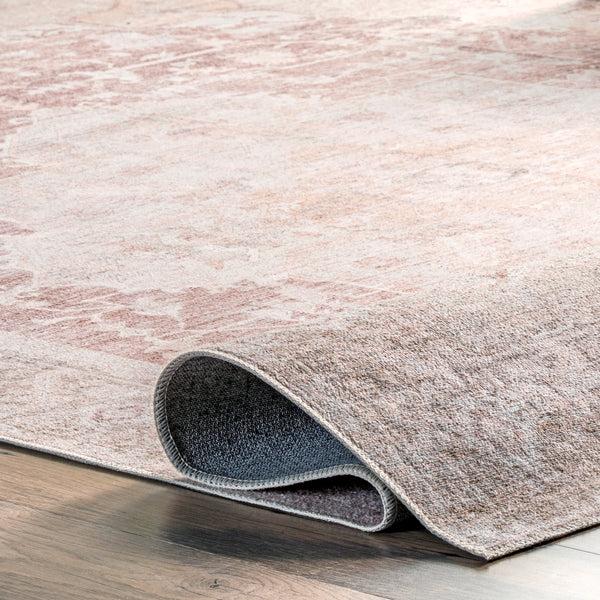 Nuloom Rosa Machine Washable Distressed Vintage Medallion Area Rug Light Pink