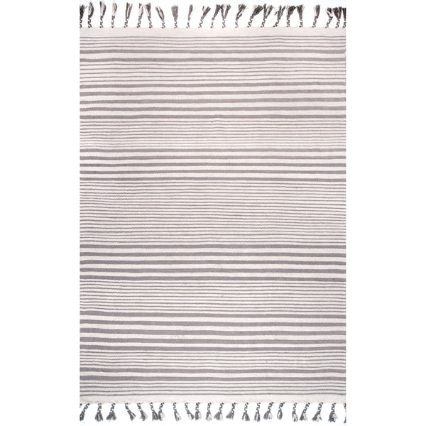 nuloom Rose Stripe Cotton Flatweave Tassel Area Rug Light Grey