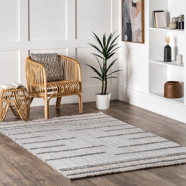 Nuloom Roselia Transitional Lined Tasseled Area Rug Light Gray