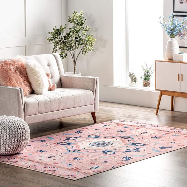 Nuloom Roxanna Machine Washable Boho Floral Area Rug Pink