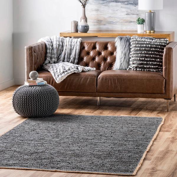 Nuloom Sabby Hand Woven Leather Flatweave Area Rug Grey