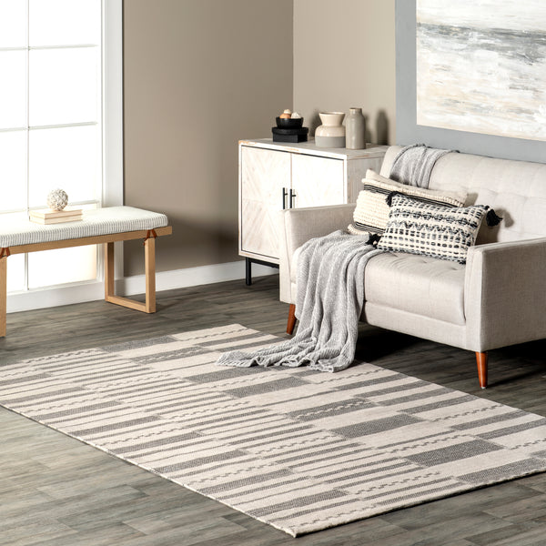 Nuloom Sabine Striped Steps Cotton Area Rug Dark Gray