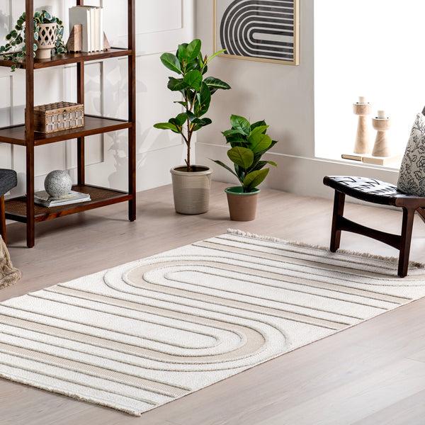 Nuloom Sakura Abstract Swirls Fringe Area Rug Ivory