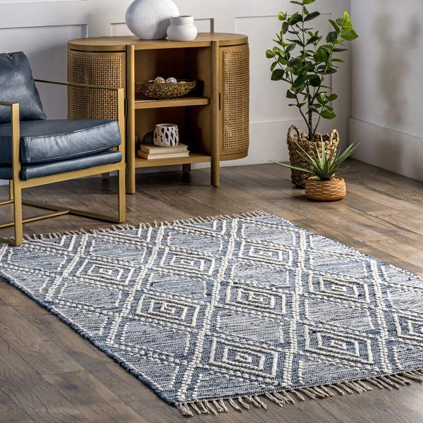 Nuloom Salley Hand Woven Cotton-Blend Textured Coastal Tassel Area Rug Blue