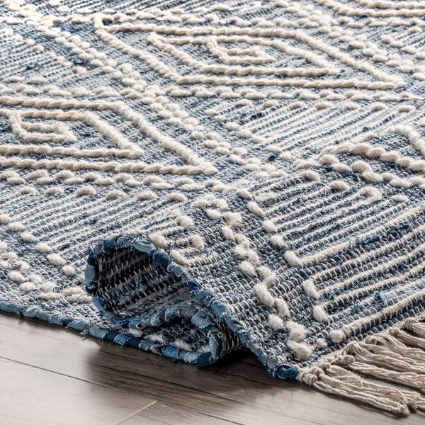 Nuloom Salley Hand Woven Cotton-Blend Textured Coastal Tassel Area Rug Blue