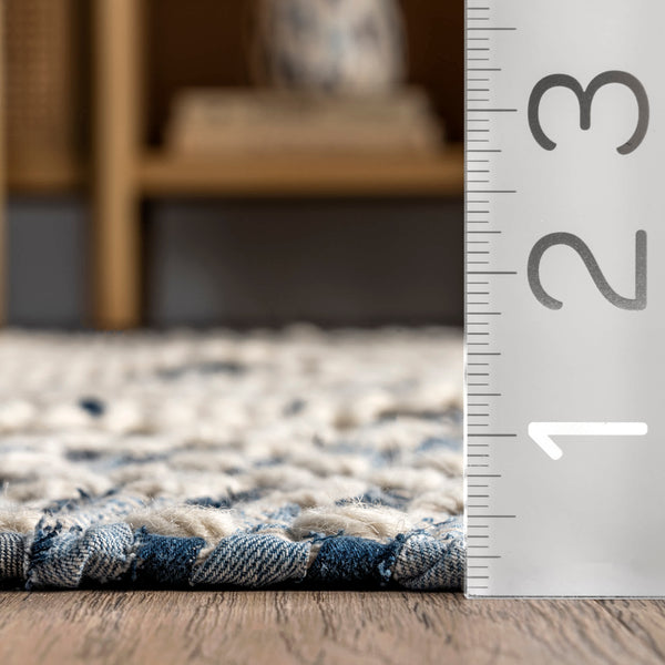 Nuloom Salley Hand Woven Cotton-Blend Textured Coastal Tassel Area Rug Blue
