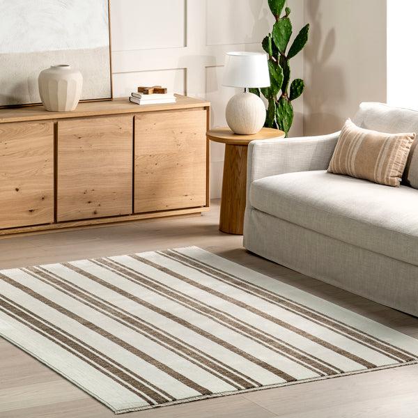 Nuloom Salome Farmhouse Striped Fringe Area Rug Brown
