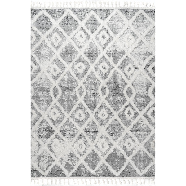 nuloom Sandra Diamond Trellis High Low Shaggy Tassel Area Rug Light Gray