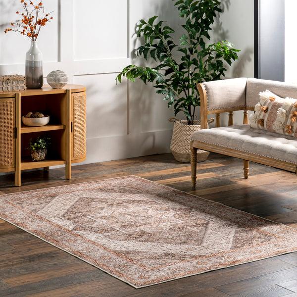 Nuloom Sanna Distressed Medallion Machine Washable Area Rug Brown