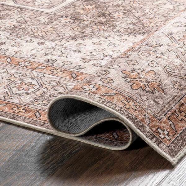 Nuloom Sanna Distressed Medallion Machine Washable Area Rug Brown