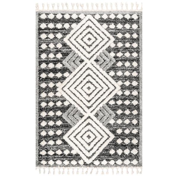 nuloom Saveah High Low Soft Shaggy Moroccan Diamond Tassel Area Rug Gray
