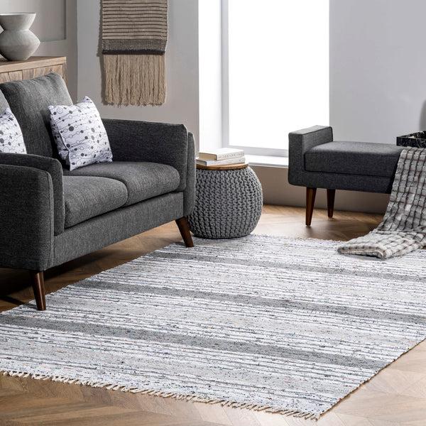 Nuloom Seraphina Mottled Stipe Cotton Tassel Area Rug Grey