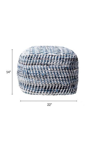Nuloom Seville Handmade Denim Textured Filled Ottoman Pouf Blue