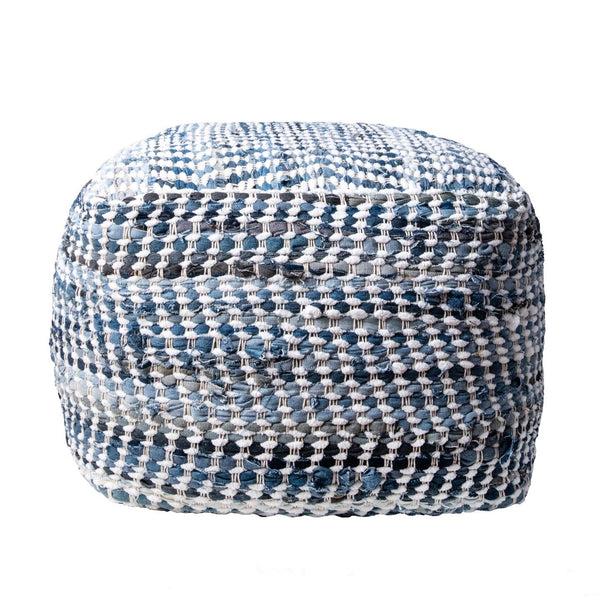 nuloom Seville Handmade Denim Textured Filled Ottoman Pouf Blue