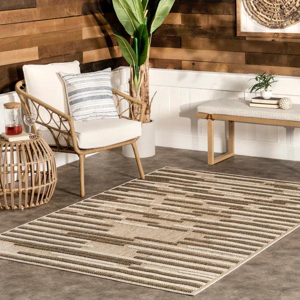 Nuloom Shana Neutral Striped Indoor/Outdoor Area Rug Beige