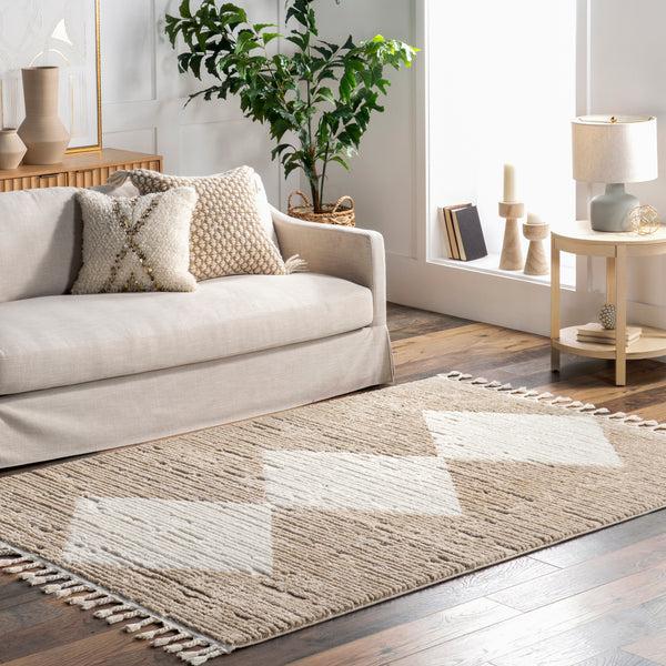 Nuloom Sherley Stacked Diamond Tassel Area Rug Beige