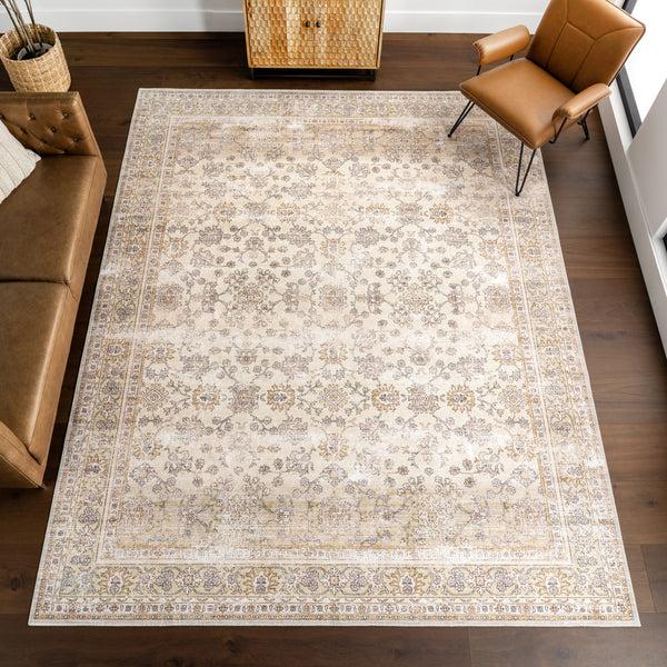 Nuloom Sia SplashGuard Vintage Floral Machine Washable Area Rug Beige