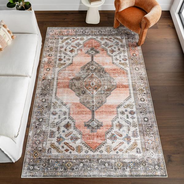 Nuloom Sia SplashGuard Vintage Southwestern Machine Washable Area Rug Peach