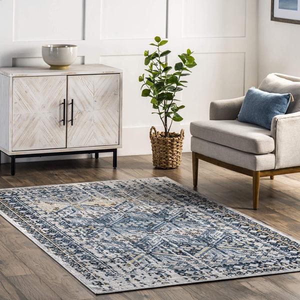 Nuloom Sidney Machine Washable Vintage Diamond Area Rug Blue