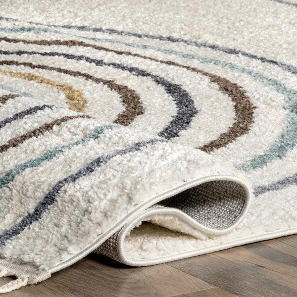 Nuloom Sina Abstract Rainbow Tasseled Area Rug Beige