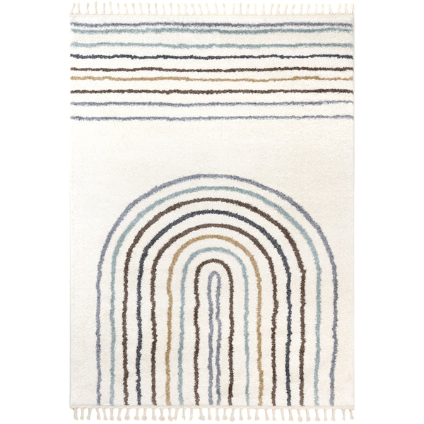 nuloom Sina Abstract Rainbow Tasseled Area Rug Beige