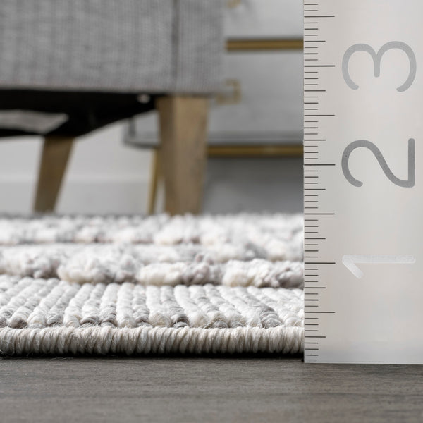 Nuloom Skylar Textured Cable Trellis Tassel Area Rug Beige
