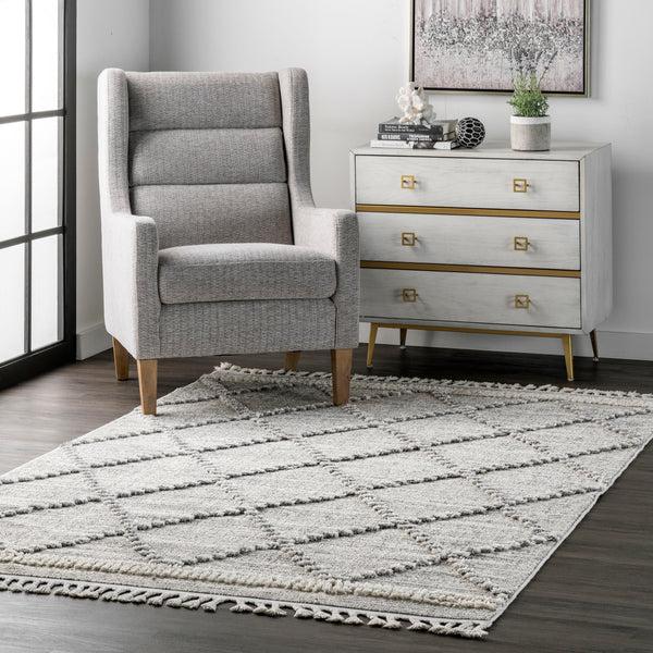 Nuloom Skylar Textured Cable Trellis Tassel Area Rug Beige