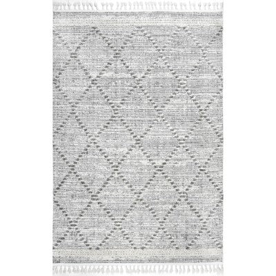 nuloom Skylar Textured Cable Trellis Tassel Area Rug Beige