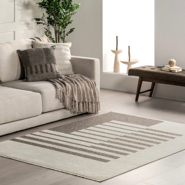 Nuloom Sofya Abstract Striped Reversible Machine Washable Area Rug Beige