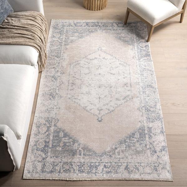 Nuloom Sol SpinClean Medallion Machine Washable Area Rug Light Grey