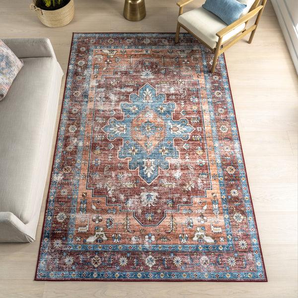Nuloom Stefania SplashGuard Bold Medallion Machine Washable Area Rug Rust