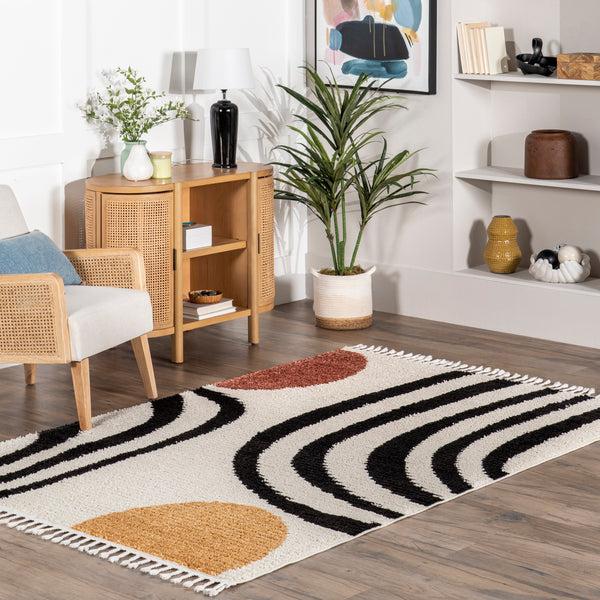 Nuloom Stefanie Abstract Shapes Tassel Area Rug Beige