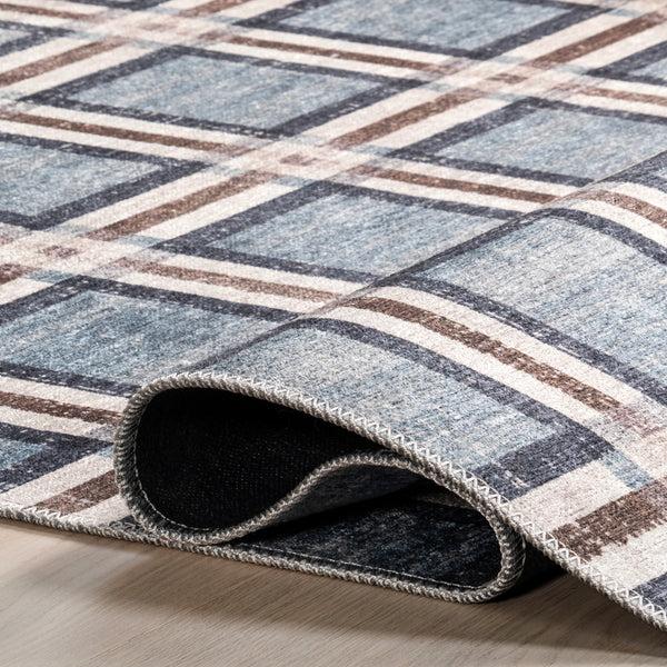 Nuloom Steph Windowpane Plaid Machine Washable Area Rug Blue